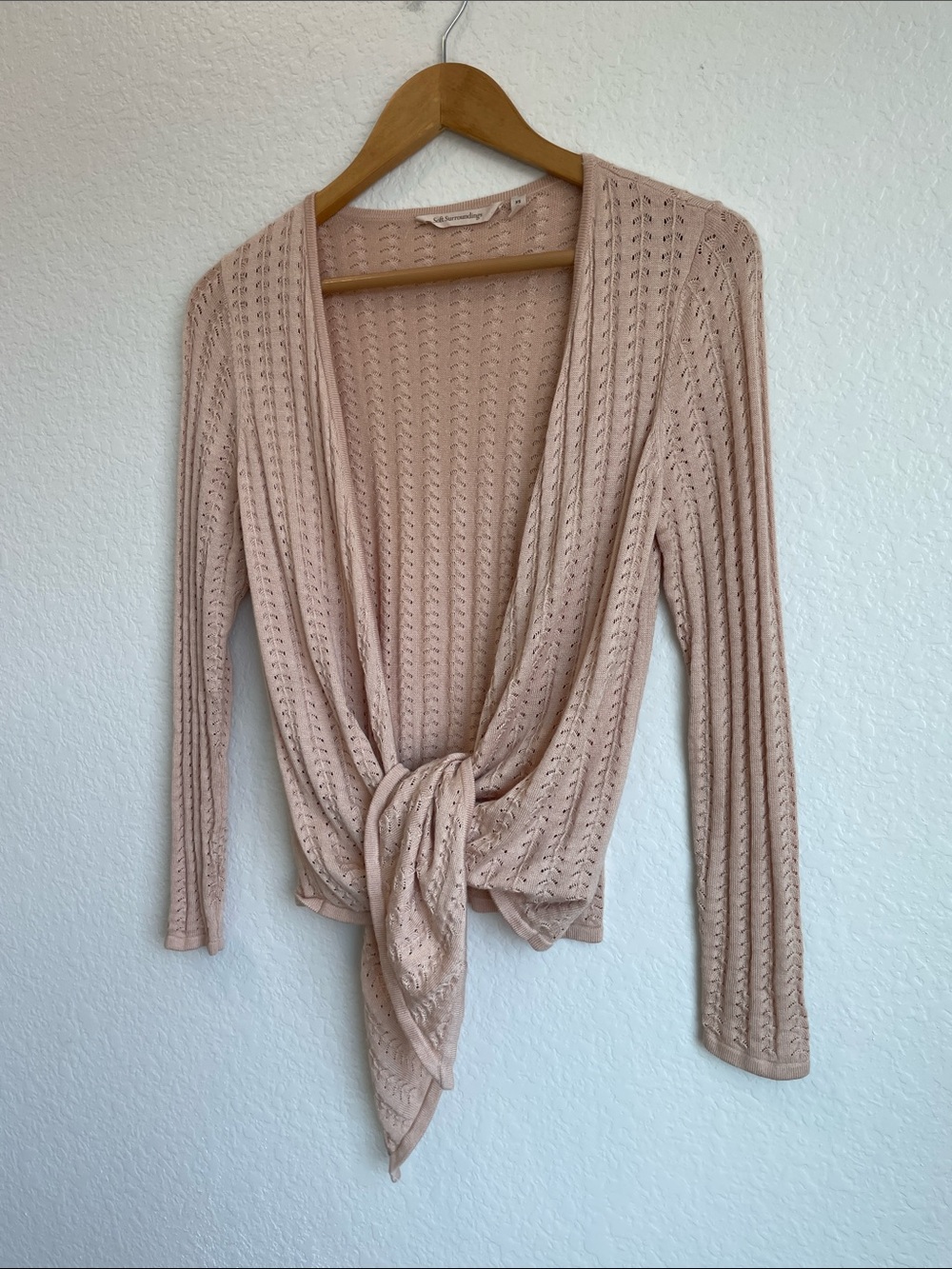 Soft Surroundings Dusty Pink Tie-Front Open-Knit Cardigan - Picture 9 of 10